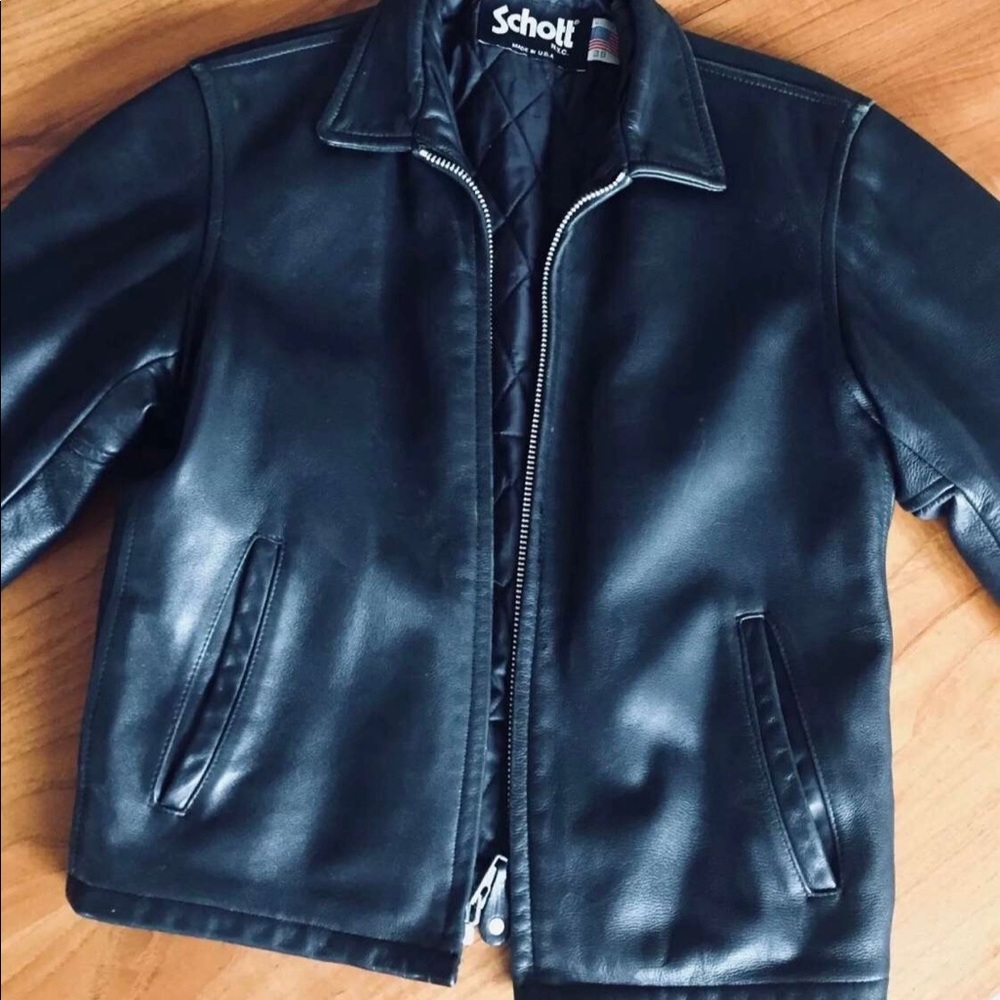 Schott # 135 Black pebbled leather cowhide jacket